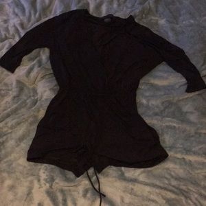 Kardashian silky material black romper midi sleeve